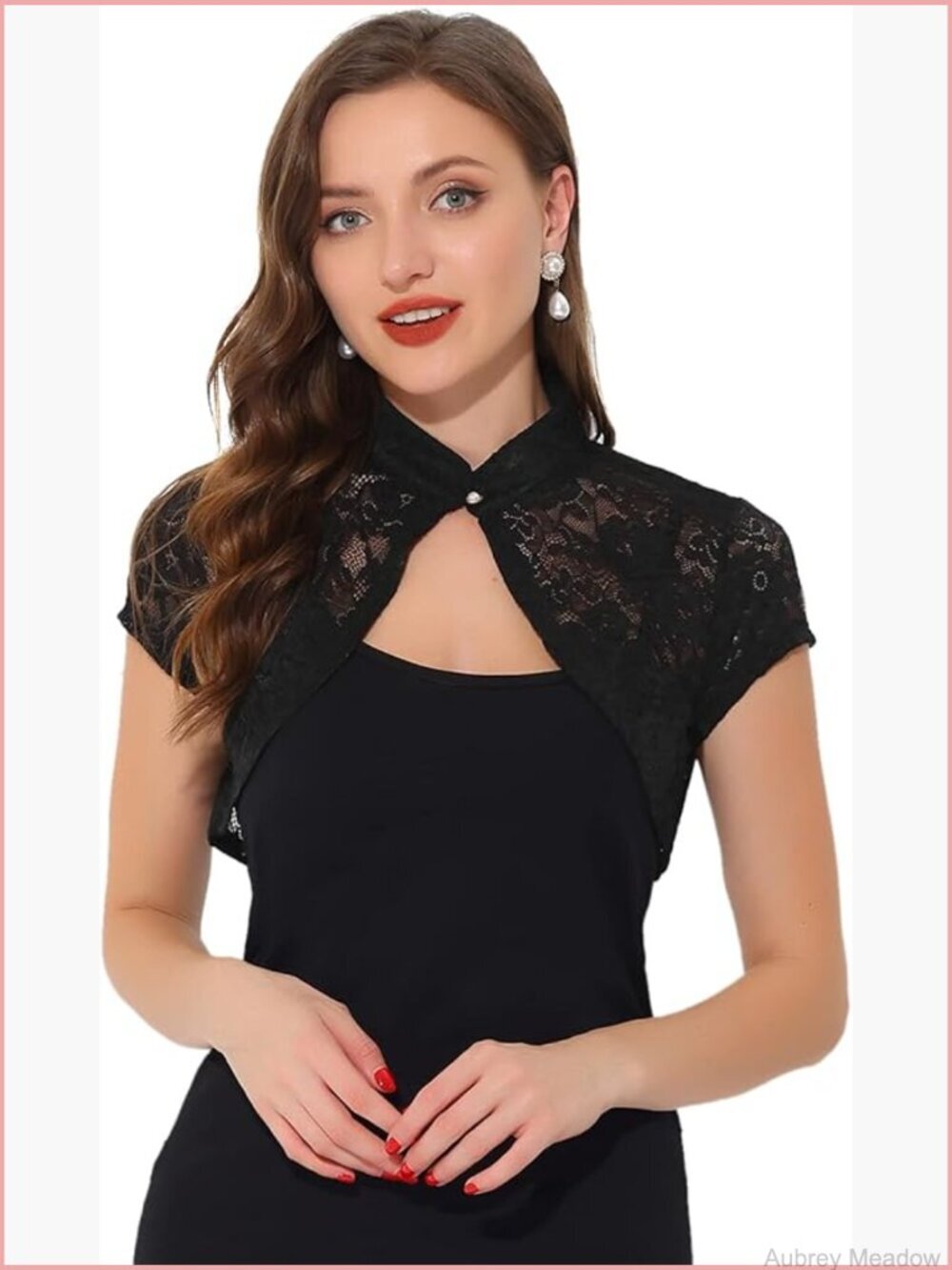 Lace Cropped Bolero Cardigan Stand Collar Open Front Shrug Wedding Topper